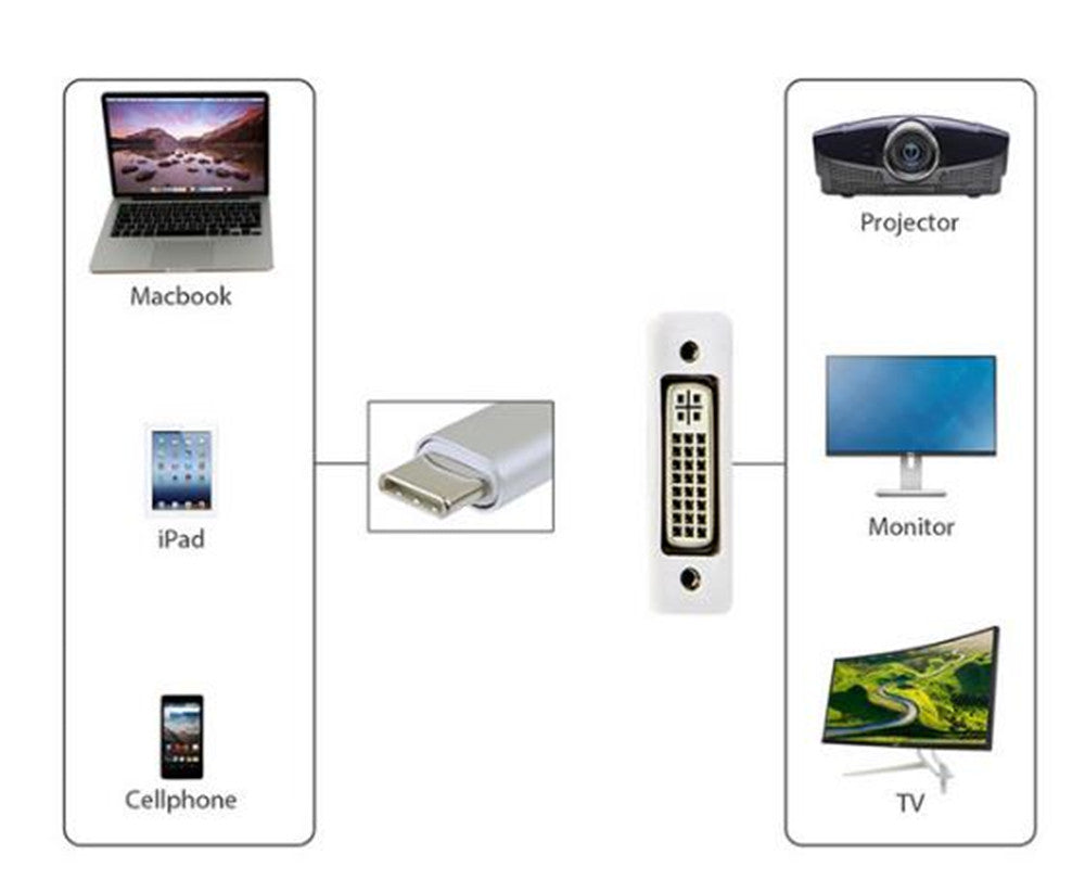 Convertisseur adaptateur USB-C mâle vers DVI femelle Convertisseur adaptateur USB-C mâle vers DVI femelle